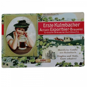 Kulmbacher Blechschild Motiv "Frau mit Bierkrug" - Stück 