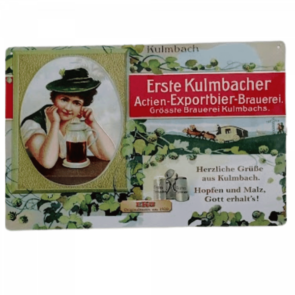 Kulmbacher Blechschild Motiv "Frau mit Bierkrug" - Stück 